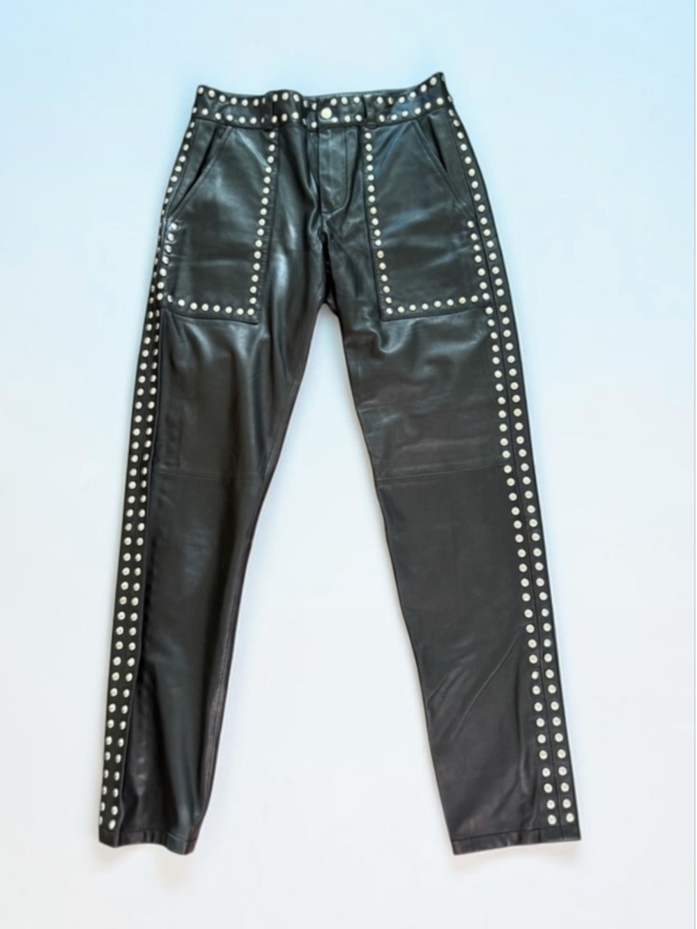 New! SET Genuine Lamb Leather Moto Biker Studded Pants Size 0